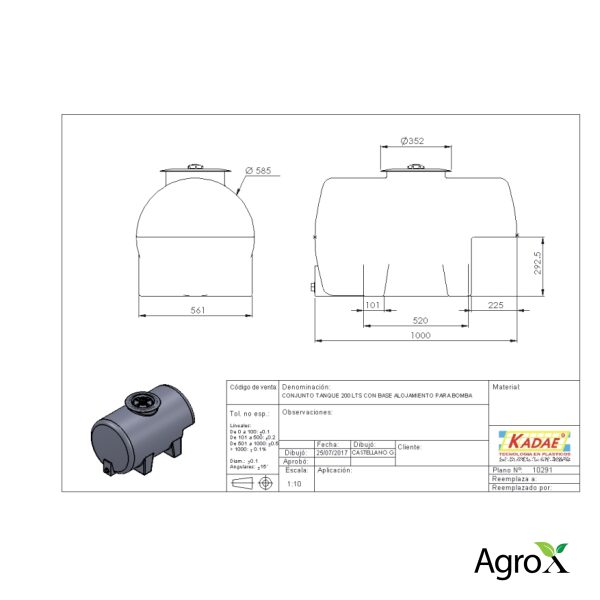 TANQUE 180 LTS. C/ BASE C/ ALOJAMIENTO PARA BOMBA - Image 2